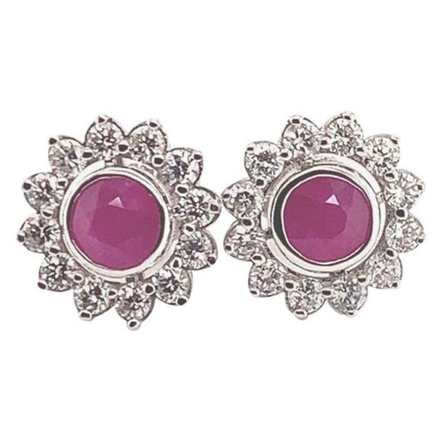 Natural Untreated Finely Faceted Quality Ruby Stud abc diamond Earrings set in 14k White Gold 1.87 Total Carat weight...