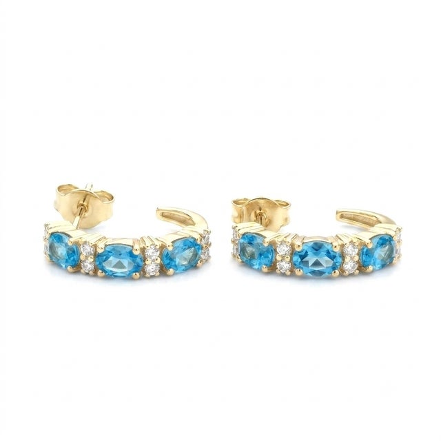 Contemporary Elegant Swiss Blue Topaz Huggies Hoops | December Birthstone Earrings - A Pair For Sale - Image 3 of 4