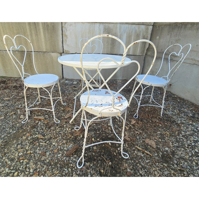 Vintage Wrought Iron Outdoor Patio Table & 4 Chairs For Sale In New York - Image 6 of 12
