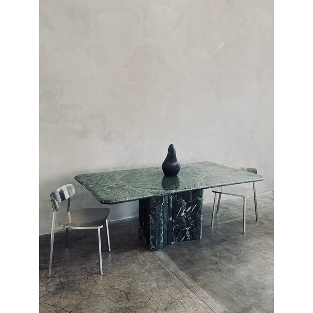 Stone 1970s Postmodern Green Marble Dining Table With Fluted Base For Sale - Image 7 of 14