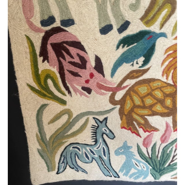 Vintage Mid Century Modern South American Wool Tapestry Chupacabra Demon Animal Wall Art Textile Hanging 2x3' For Sale - Image 9 of 10