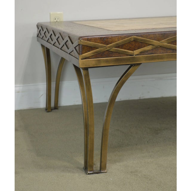 Iron Square Coffee Table With Cork & Tessellated Travertine Top For Sale - Image 11 of 13
