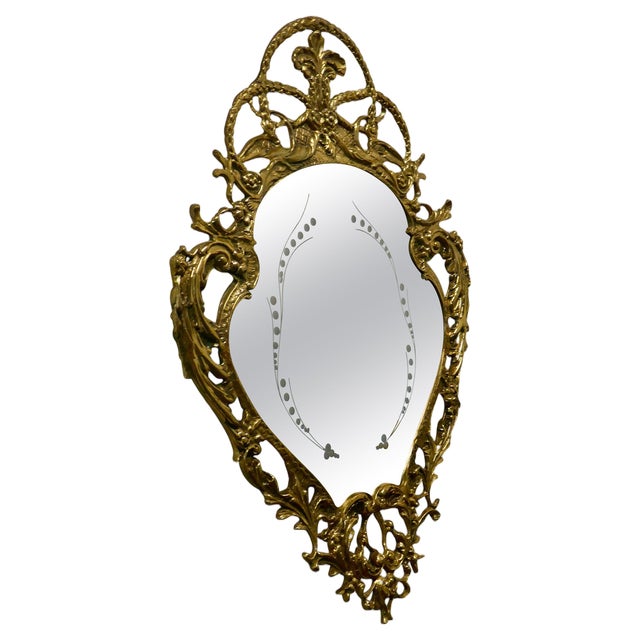 Brass Filigree Mirror with Etched Glass Pattern, 1960 For Sale