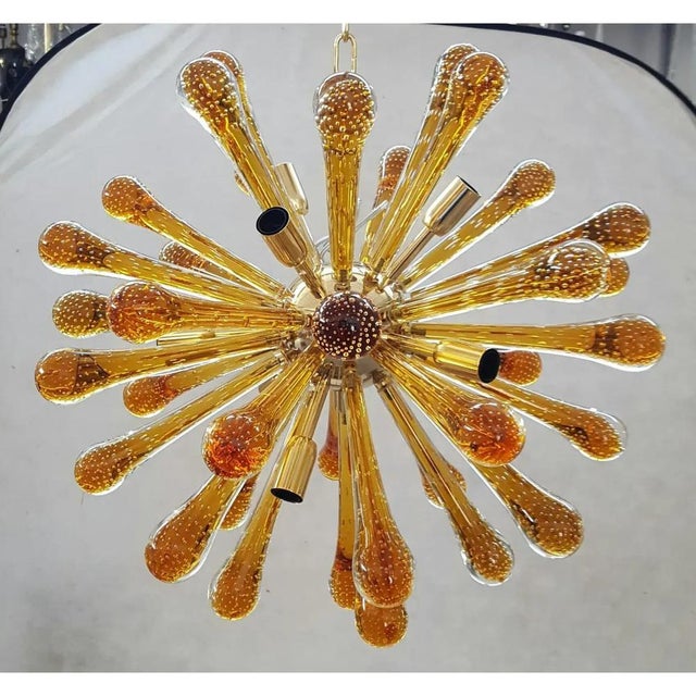 Murano Glass Sputnik Light with Gold Frame and Amber Air Drops by Simoeng For Sale - Image 4 of 7