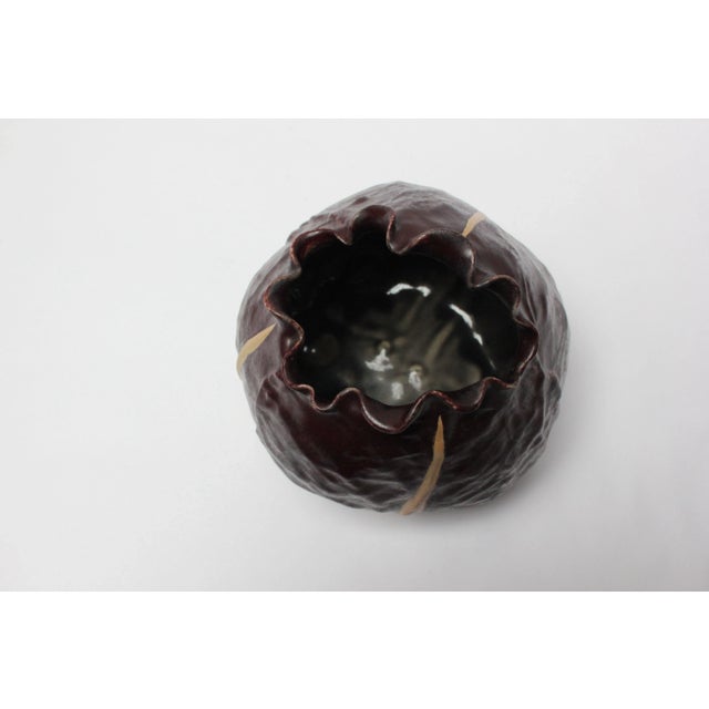 Vintage Matte-Glaze Cordovan Crimped Ceramic Vase For Sale In New York - Image 6 of 13