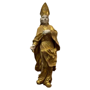 19th Century Saint Nicholas of Bari Handcarved Sculpture with Gold Leaf, France, 1850s