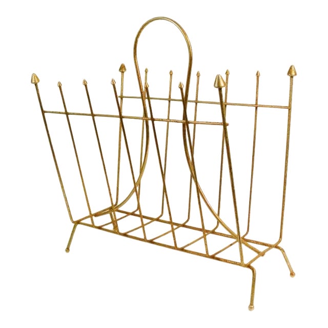 1960s Mid Century Modern Gold Magazine Rack For Sale