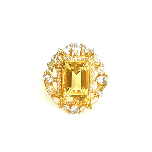 Late 20th Century Bochic Capri Vintage Lemon Topaz & Sapphire Ring, 18K Gold & Silver For Sale - Image 5 of 10