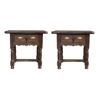 20th Century Pair of Spanish Nightstands with Drawer and Iron Hardware For Sale