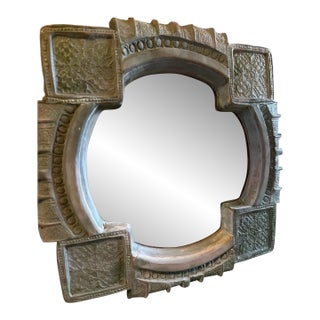 Heavy Cast Stone Vintage French Gothic Medieval Revival Wall Mirror, Signed, From the Loire Valley Collection For Sale