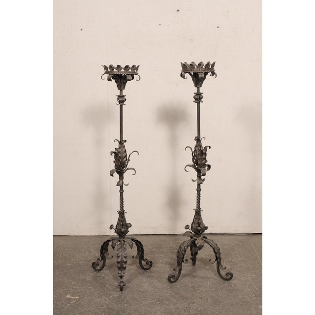 Mid 20th Century French Forged Iron Floor Candlesticks, 5 Ft Tall For Sale - Image 10 of 13