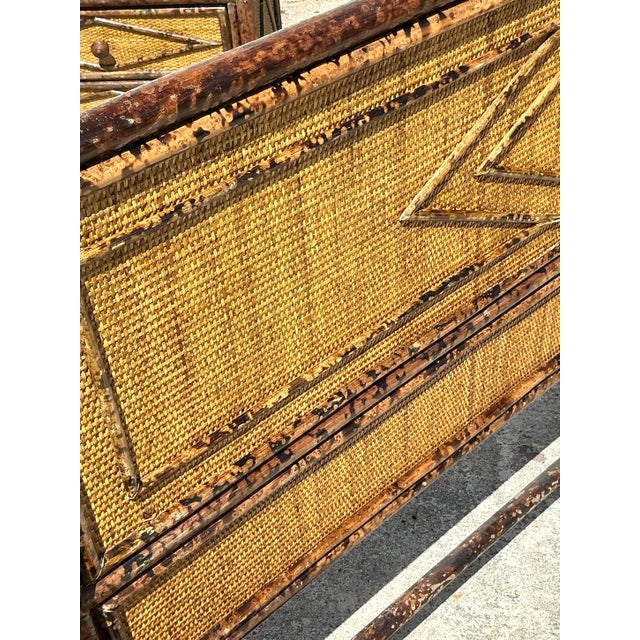 Brown Vintage Boho Tortoise Rattan Queen Bed For Sale - Image 8 of 11
