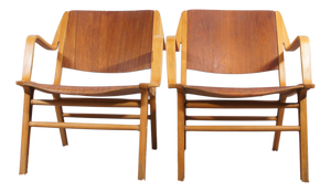 Ax Armchairs in Teak and Beech by Peter Hvidt & Orla Mølgaard for Fritz Hansen, Denmark, 1950s, Set of 2