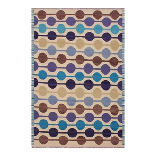 Southwestern Kilim Beige Blue Wool Rug - 5'8" X 8'0" For Sale