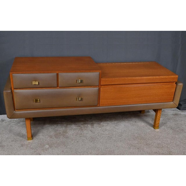 Teak and Nubuck Dressing Table attributed to R. Landault, 1970, Set of 3 For Sale - Image 3 of 18