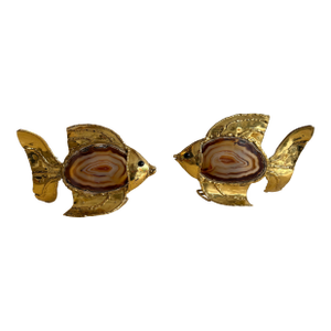 Pair of Brass Agate Fish Lamps by Henri Fernandez, France, 1980s
