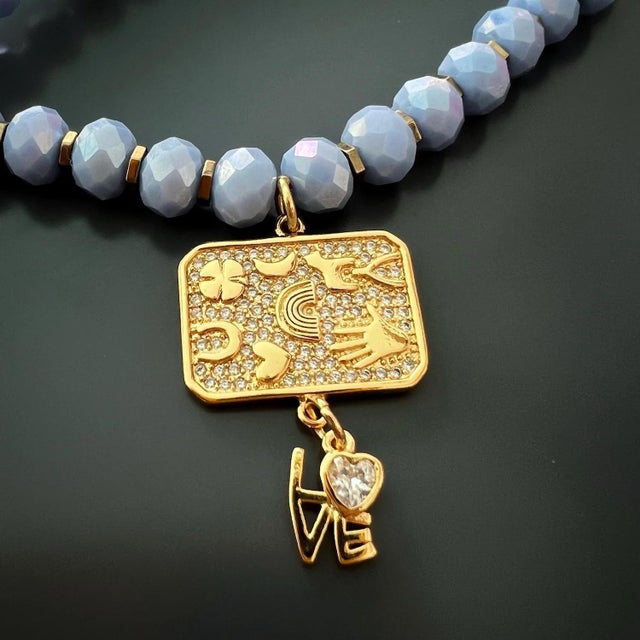 Love Protective Symbols Blue Choker Necklace For Sale In Miami - Image 6 of 13