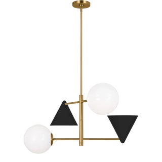 AERIN By Visual Comfort Studio Cosmo 4-Light Medium Chandelier in Midnight Black and Burnished Brass For Sale