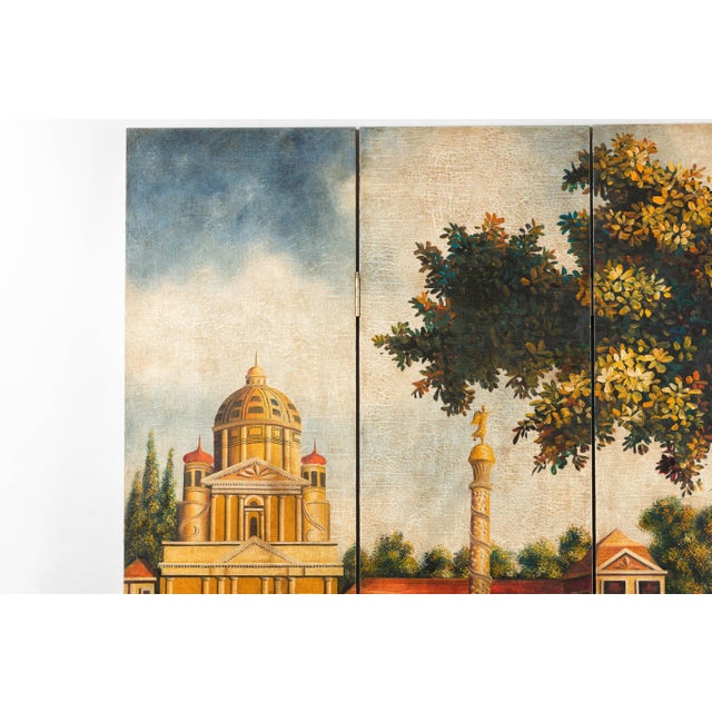 Hand-Painted Folding Screen with Romantic European Countryside and Architecture For Sale - Image 4 of 12