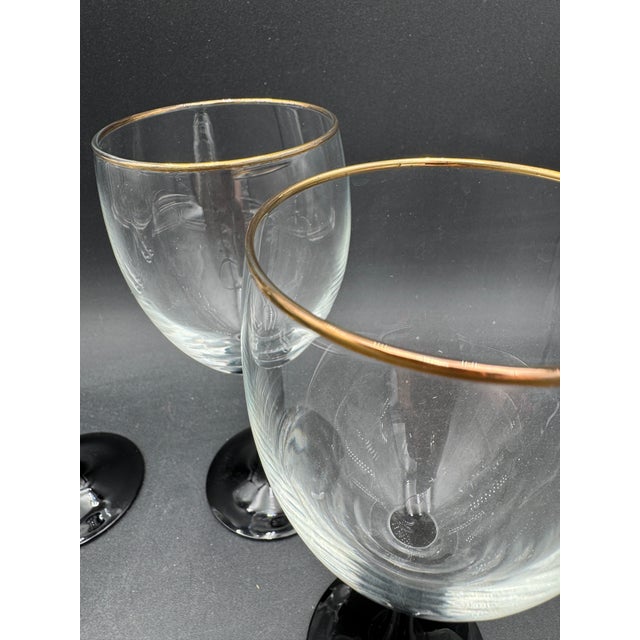 Mid-Century Modern 1970s French Stemware by Luminarc Black Tulip Base Mid Century Wine Glasses, Made in France- Set of 4 For Sale - Image 3 of 6