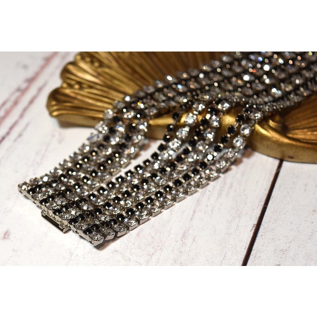 1980s Vintage Alexis Kirk Wide Black & Clear Rhinestone Bracelet For Sale - Image 5 of 15