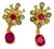 Bochic "Orient" Ruby & Green & Yellow Sapphire Earrings Set 18K Gold & Silver For Sale