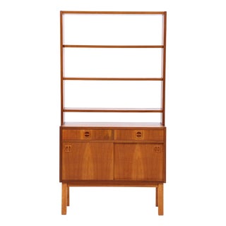 Mid-Century Teak Bookcase with Sliding Doors and Drawers, 1960s For Sale