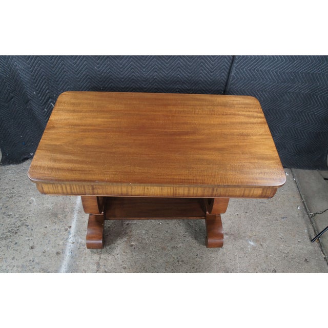 Antique Mahogany American Empire Harp Lyre Library Table Writing Desk For Sale - Image 4 of 12
