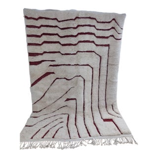 Handmade Moroccan Beni Mrirt Rug, Ivory Oxblood Topographic, 9'9" X 6'8" For Sale