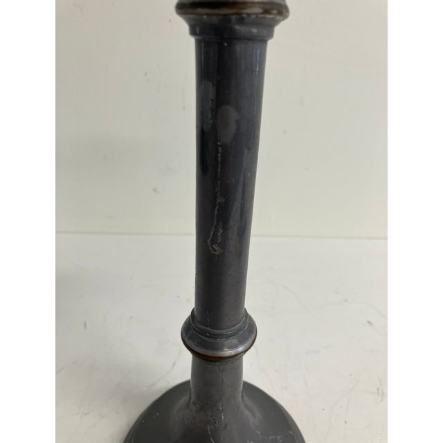 Vintage Tall Pewter Candlestick With Copper Bands by Rubicon International For Sale - Image 9 of 14