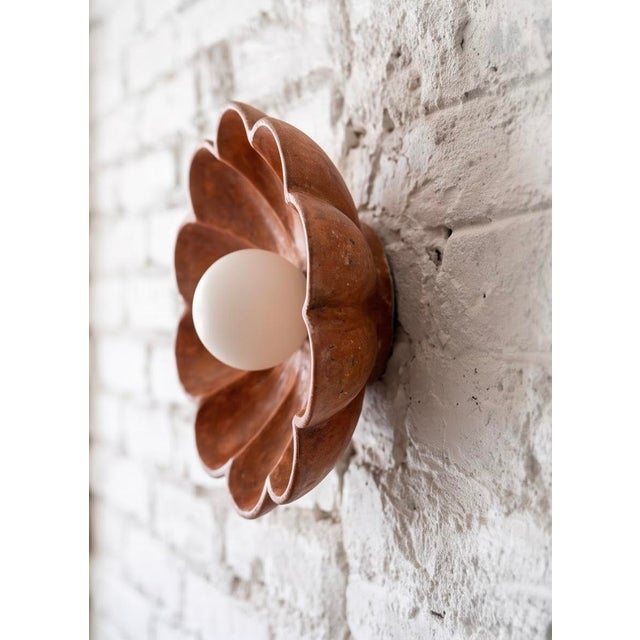 Contemporary Handmade Red Travertine Flower Wall Sconce For Sale - Image 4 of 4