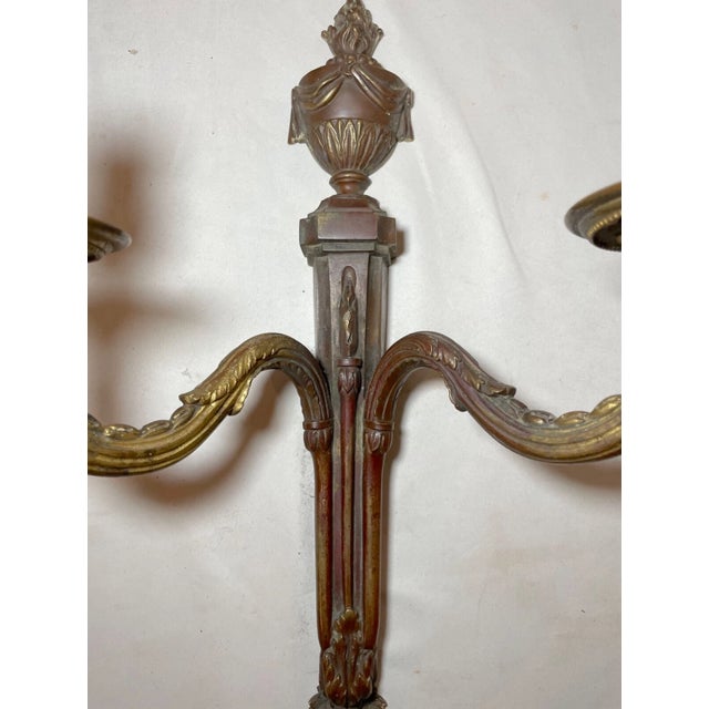 Metal Antique 1800's Neoclassical Ornate Bronze Wall Candle Holder Sconce Fixture For Sale - Image 7 of 10