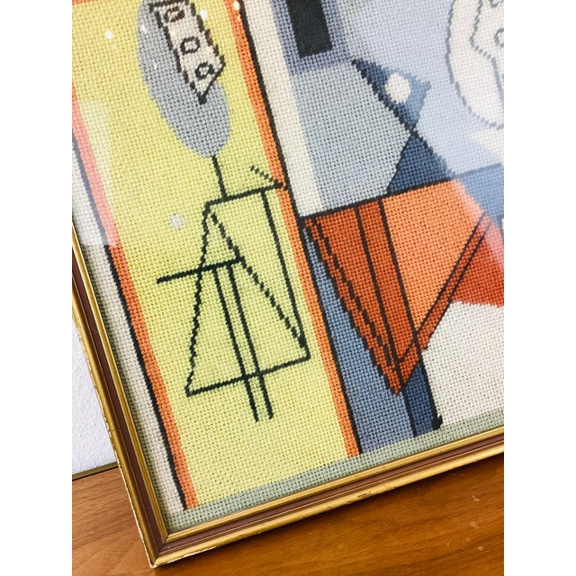 1960s Vintage 1960s Picasso Style Mid Century Modern Abstract Framed Needlepoint Picture For Sale - Image 5 of 6