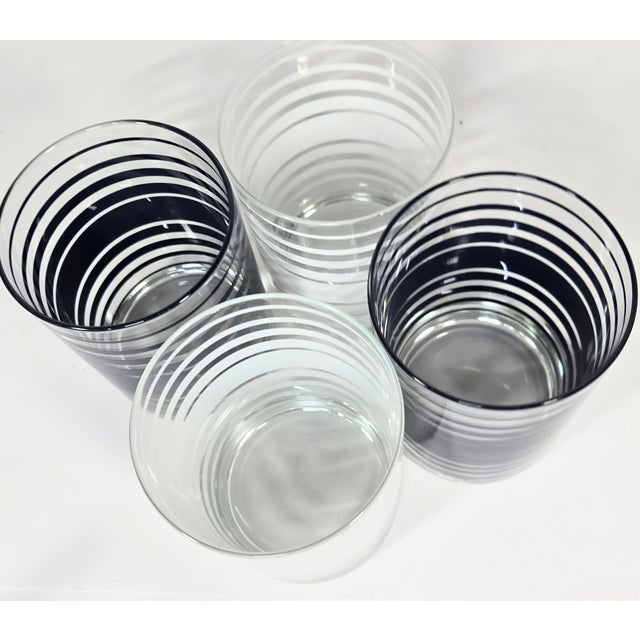 Glass Nautical Striped Lowballs- Set of Four For Sale - Image 7 of 9