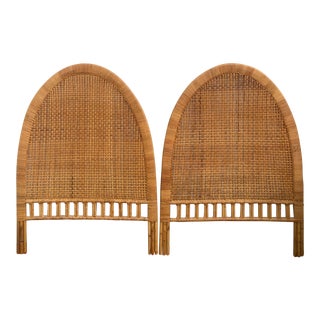 Vintage Mid-Century Arched Cane Bamboo Rattan Buri Twin Headboards - a Pair For Sale