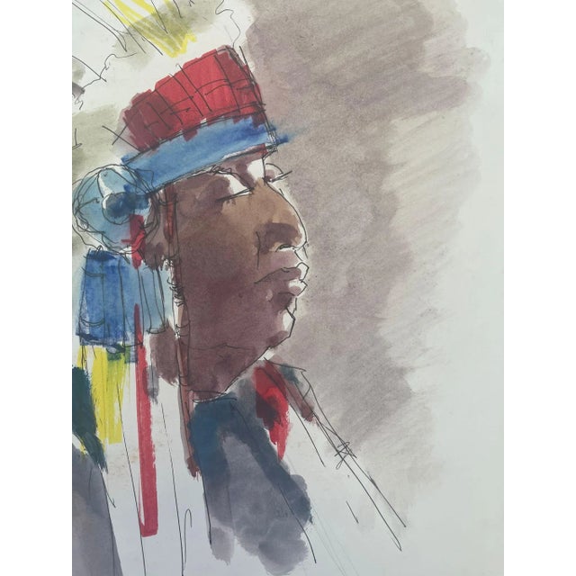 1970s Vintage Native American Male Portrait on Paper For Sale - Image 5 of 8