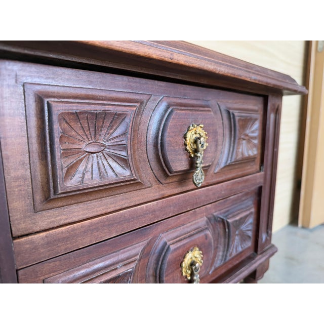 Early 20th Century 20th Century Pair of Spanish Nightstands with Two Drawers and Iron Hardware For Sale - Image 5 of 18