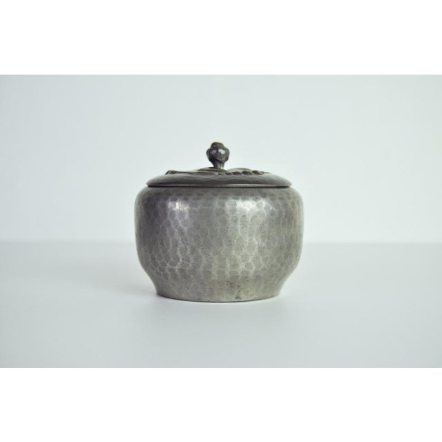 Art Nouveau Hand-struck pewter jar. Marked on the bottom but not recognizable. A fine example of handmade scandinavian...