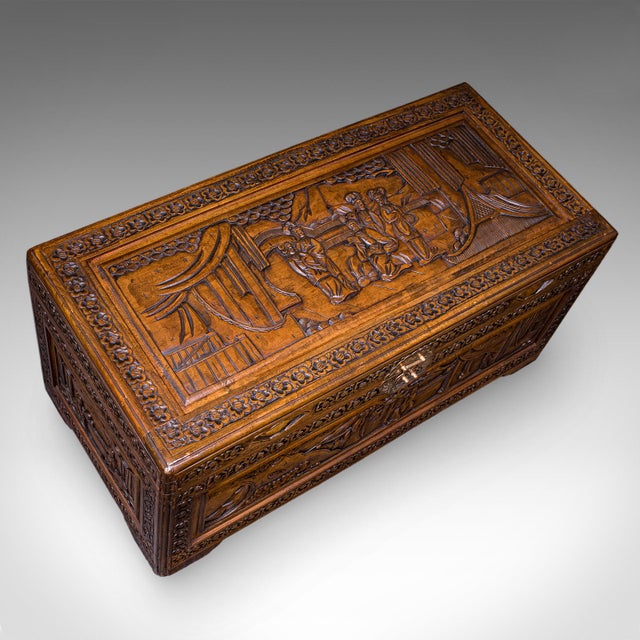 Wood Vintage Art Deco Blanket Chest, Oriental, Camphorwood Linen Trunk, Home Storage For Sale - Image 7 of 12