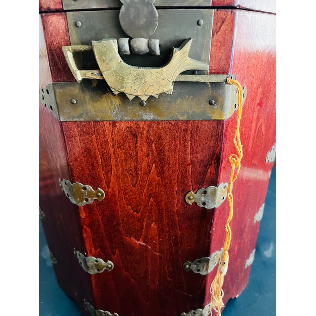 1970s Vintage Asian Travel Storage Chest - Box With Brass Lock For Sale - Image 5 of 10