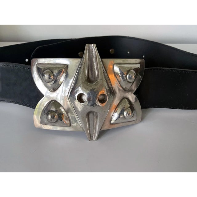 American Leather Belt with Large Sterling Buckles Graziella Laffi For Sale - Image 3 of 10