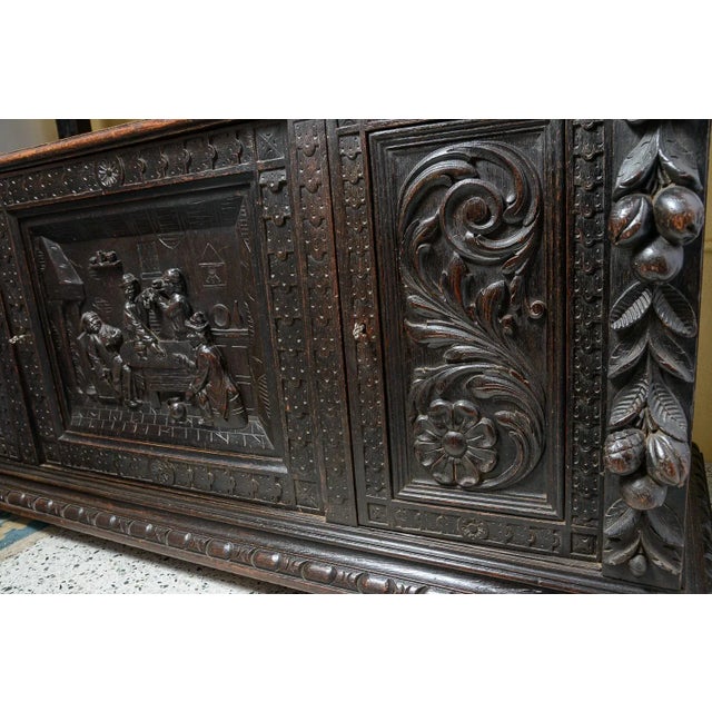 Antique English Carved Oak Server With Shelf and Doors For Sale - Image 10 of 11