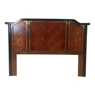 VintageChinoiserie Broyhill Ming Dynasty Premier Burl Wood Pagoda Queen Headboard For Sale