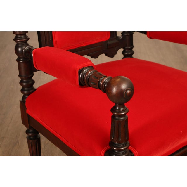 Wood Gothic Revival Walnut Carved Wood Throne Pair Of Armchairs For Sale - Image 7 of 18