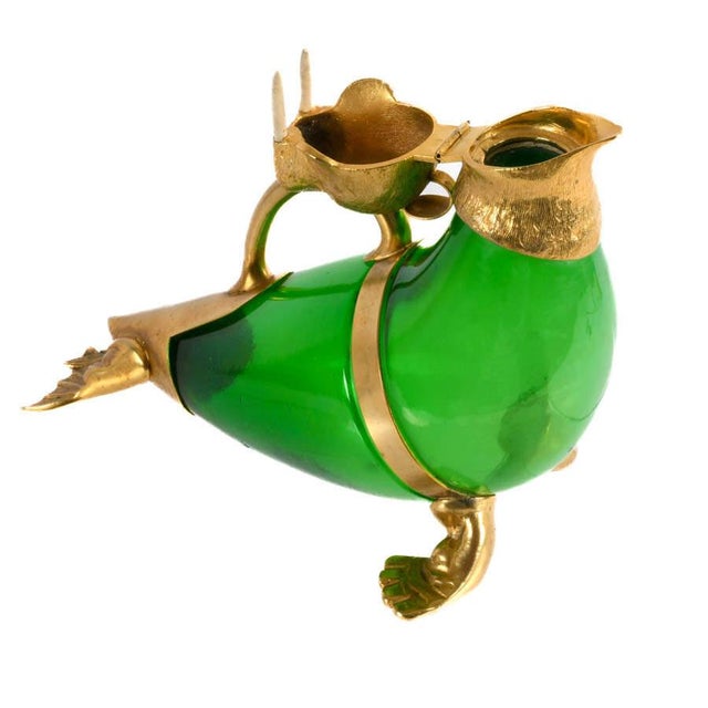 Vintage Green Glass & Gilt Metal Walrus Claret Wine Decanter For Sale In Greensboro - Image 6 of 8
