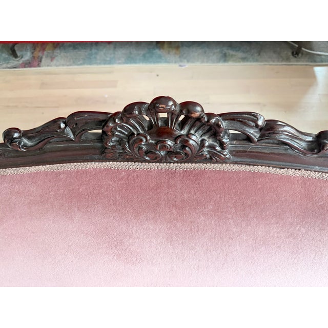 Rococo Revival Loveseat With Antique Rose Velvet Upholstery and Decorative Walnut Carvings For Sale - Image 4 of 9
