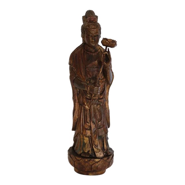 1910s Carved Wood Quan Yin For Sale