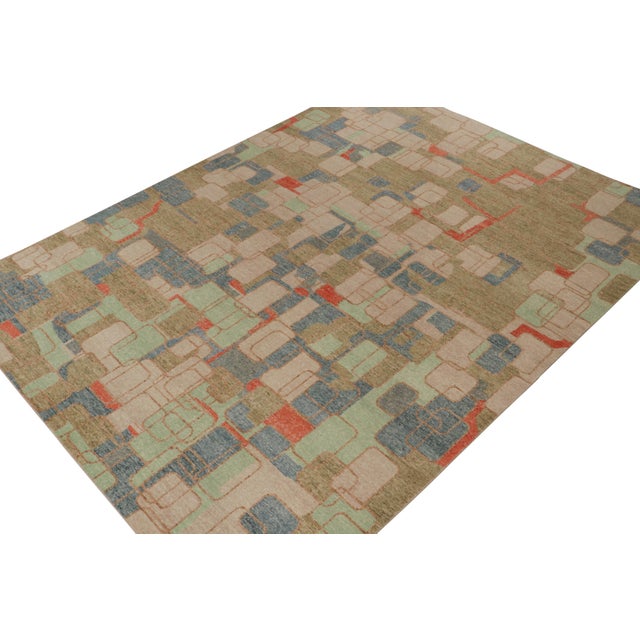 Rug & Kilim Rug & Kilim’s Distressed Style Modern Rug in Polychromatic Geometric Patterns For Sale - Image 4 of 7