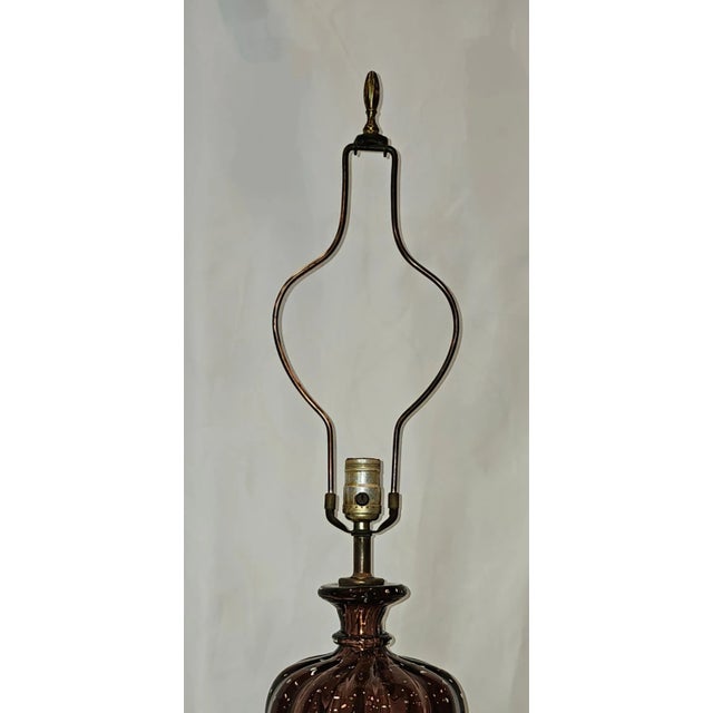 Purple 1950's Purple Murano Attributed Italian Controlled Bubbles Ribbed Glass Table Lamp For Sale - Image 8 of 11
