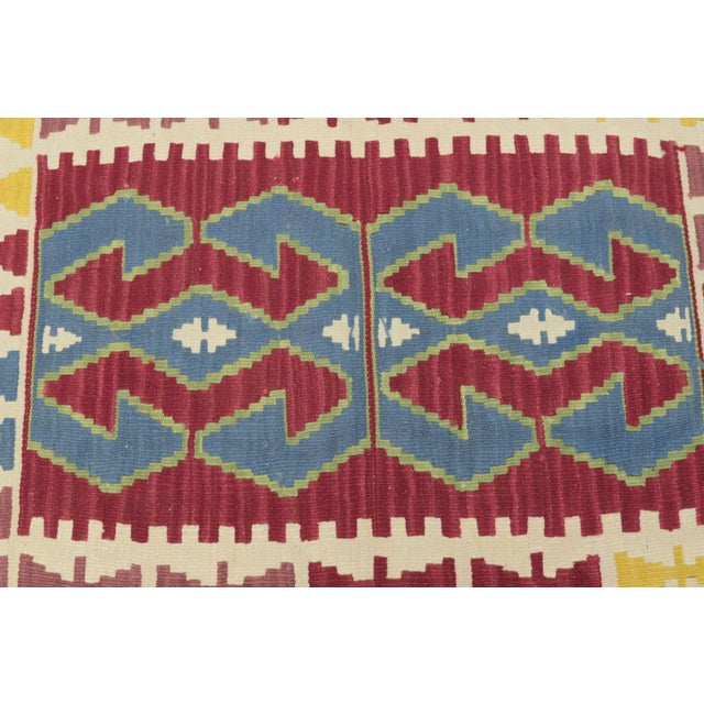 1960s Turkish Geometric Red and Blue Hand Knotted Kilim Rug For Sale - Image 12 of 13
